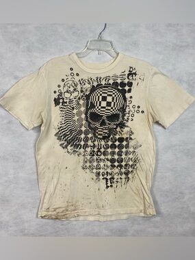 Y2K Skull Graphic Stained T-Shirt Men Sz Medium No Boundaries Grunge Goth Skater